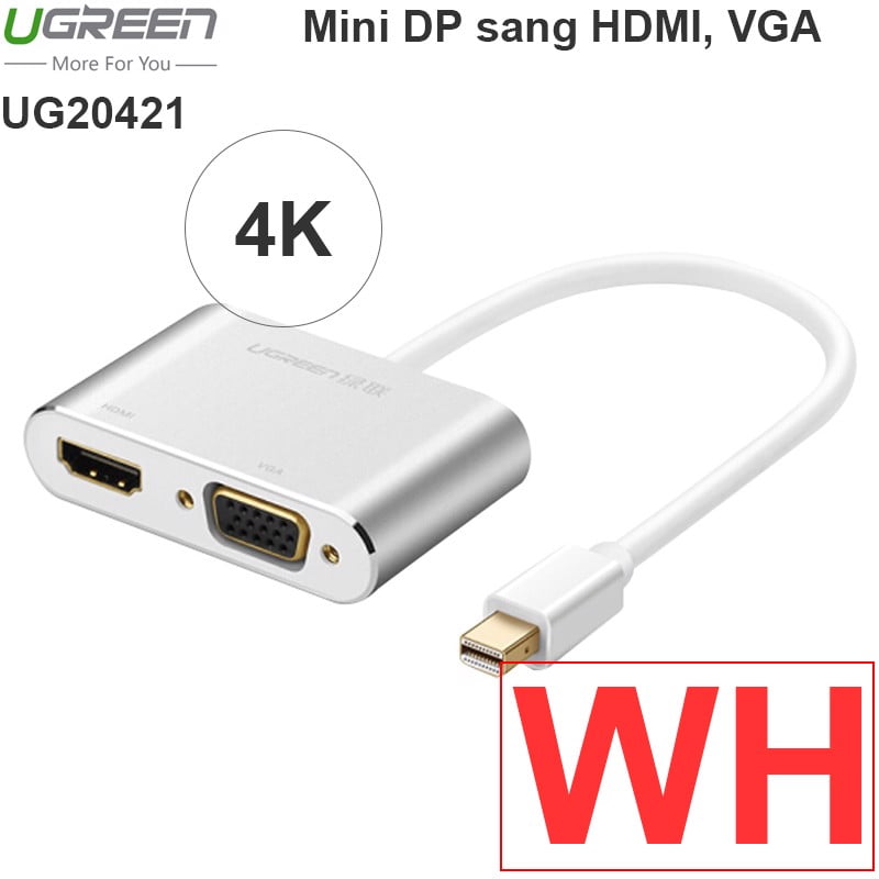 Mini Displayport to HDMI và VGA Ugreen 20421 hỗ trợ 4K