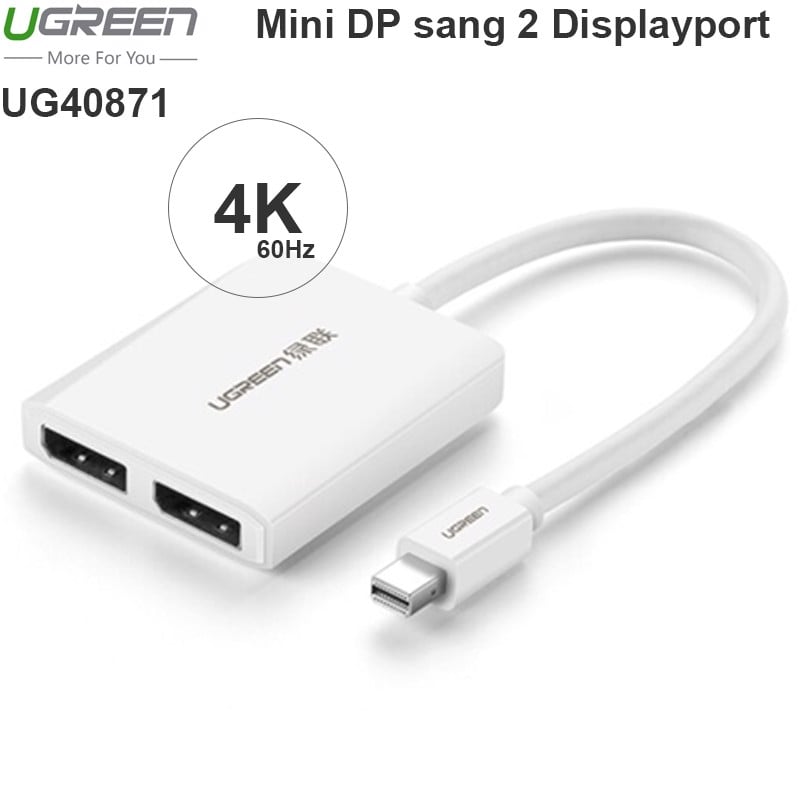 Mini displayport Thunderbolt ra 2 cổng Displayport UGREEN 40871 hỗ trợ 4K