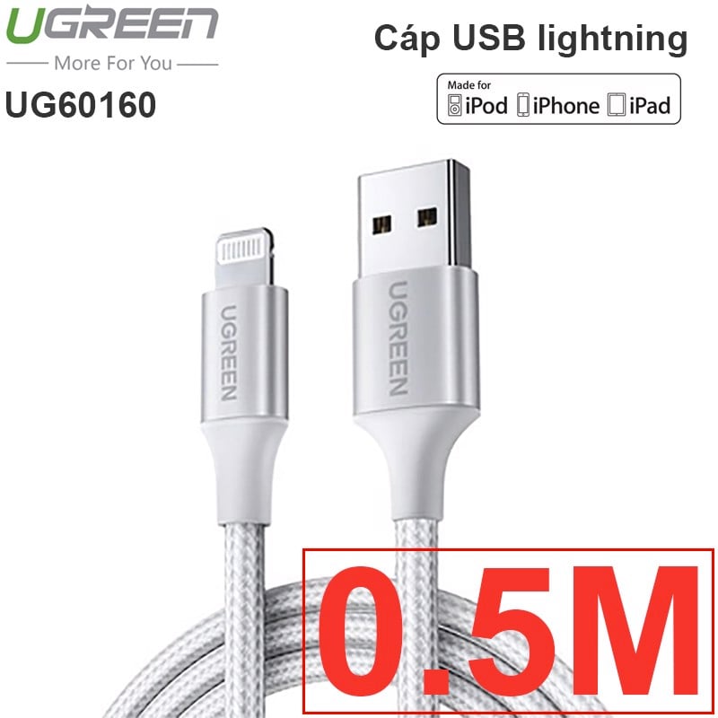 Cáp USB lightning MFI - Cáp sạc iPhone iPad iPod Ugreen 0.5M 1M 1.5M 2M
