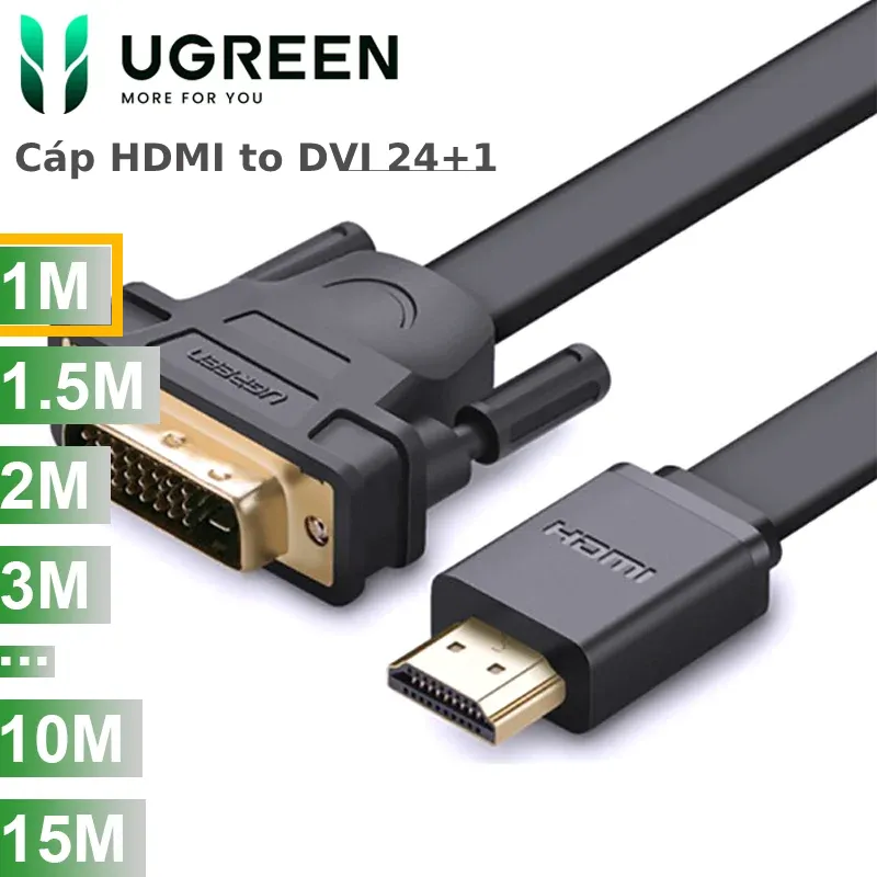 Cáp HDMI to DVI 24+1 mỏng dẹt Ugreen full HD 1080P dài 1m