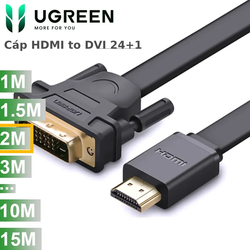 Cáp HDMI to DVI 24+1 mỏng dẹt Ugreen full HD 1080P dài 2m
