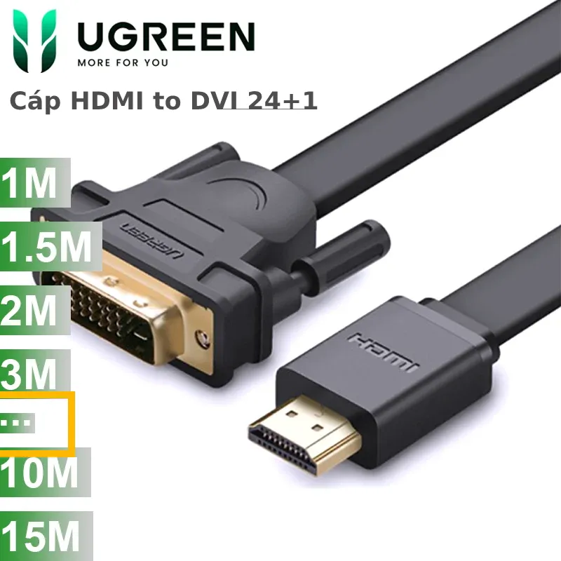 Cáp HDMI to DVI 24+1 mỏng dẹt Ugreen full HD 1080P dài 5m