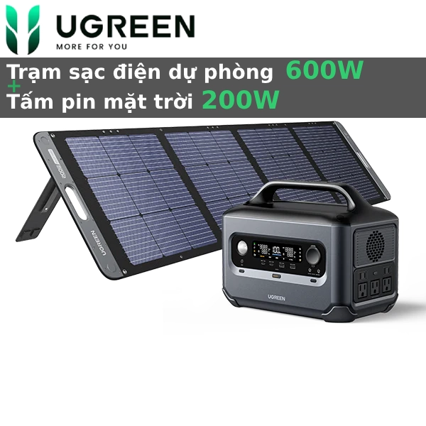 Trạm sạc điện dự phòng 600W Ugreen PowerRoam 600 kèm tấm pin năng lượng mặt trời 200W
