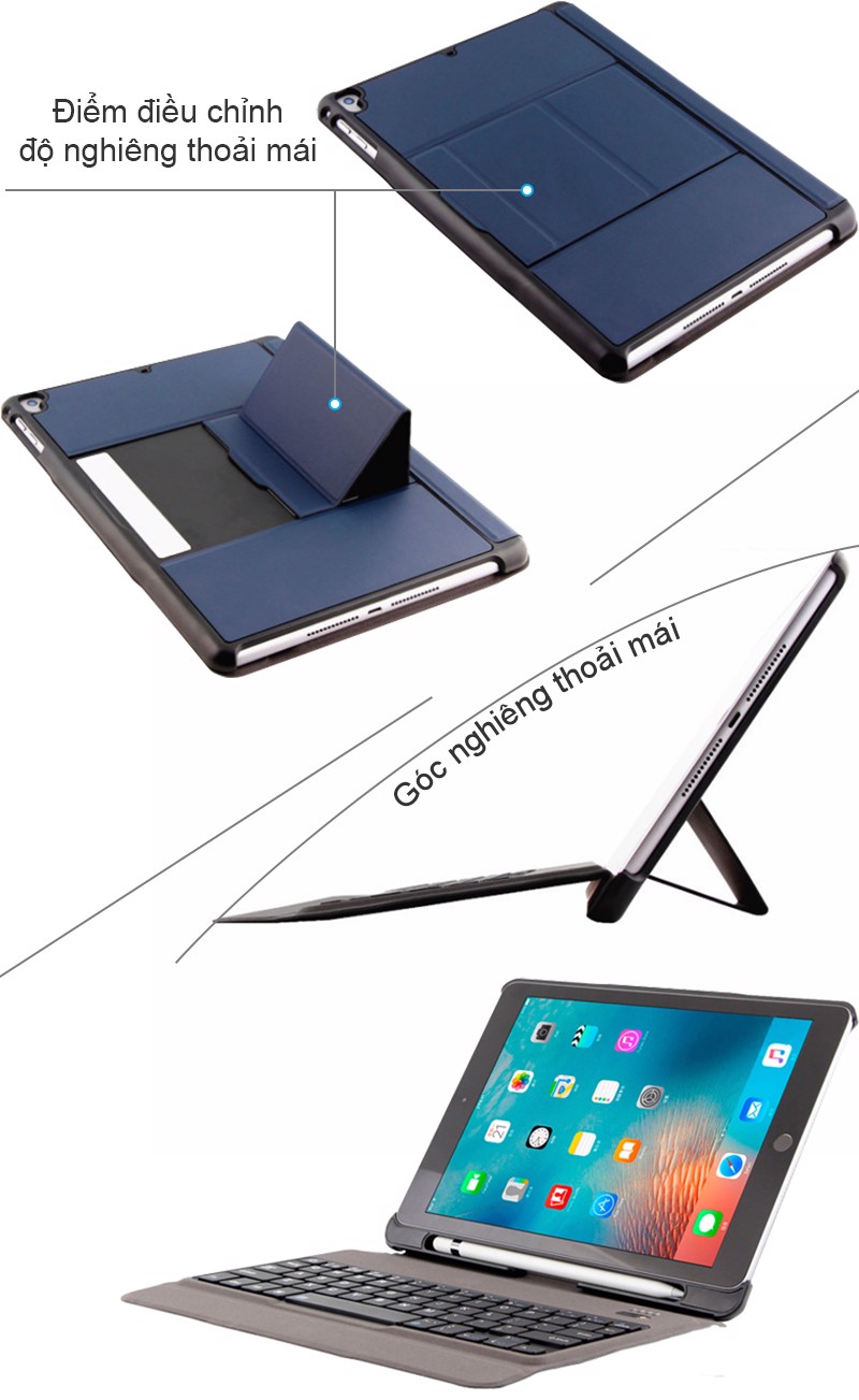 Bàn phím bao da Bluetooth cho iPad Air Air 2 Pro 9.7 New iPad 2018 có LED BOW T201D