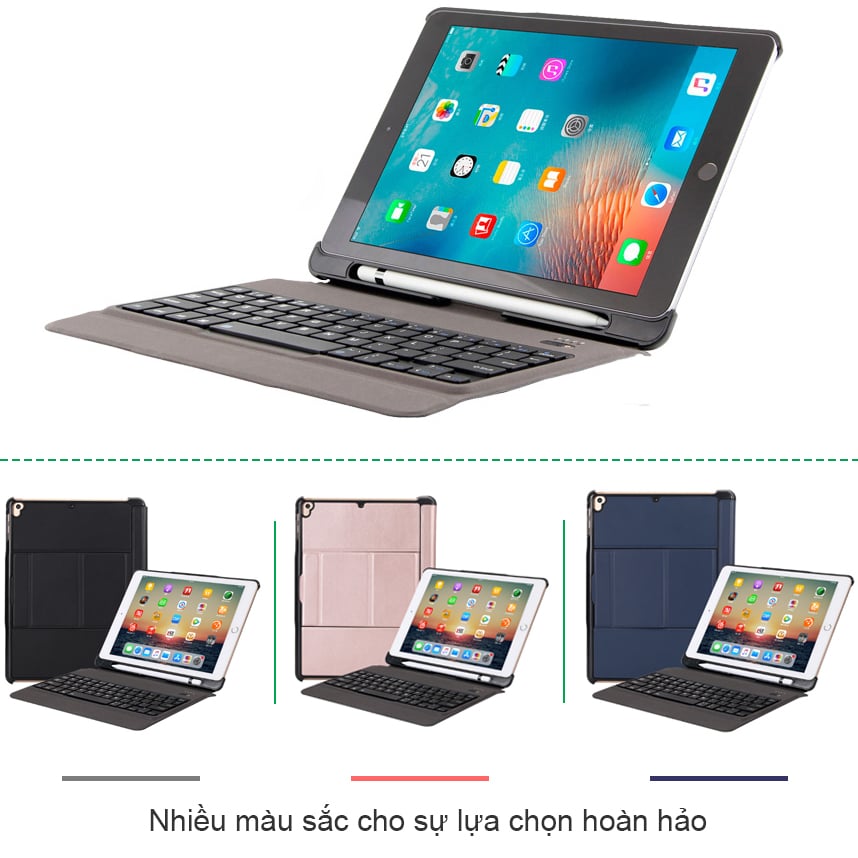 Bàn phím bao da Bluetooth cho iPad Air Air 2 Pro 9.7 New iPad 2018 có LED BOW T201D - Phụ kiện điện tử Việt Nam