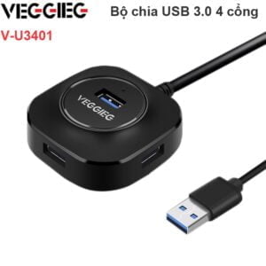Bộ chia USB 3.0 4 cổng có hỗ trợ cấp nguồn ngoài Veggieg V-U3401