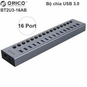 Bộ chia USB 3.0 16 cổng nguồn ngoài 12V vỏ nhôm Orico BT2U3-16AB