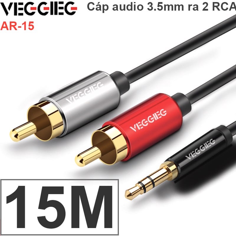 Cáp Audio 3.5mm to 2 RCA - Dây âm thanh 1 đầu 3,5mm ra 2 đầu AV hoa sen Veggieg 1M 1.5M 2M 3M 5M 10M 12M 15M