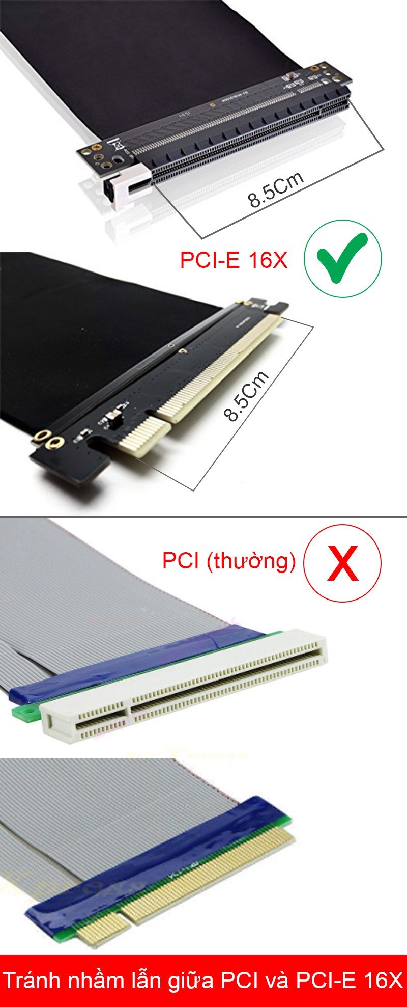 Cáp nối dài khe cắm PCI-Express 3.0 32Gbps 16X cho VGA card 20Cm (không cần cấp nguồn)