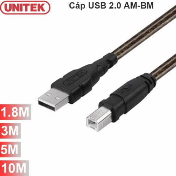 Cáp máy in USB 2.0 UNITEK 1.8M 3M 5M 10M