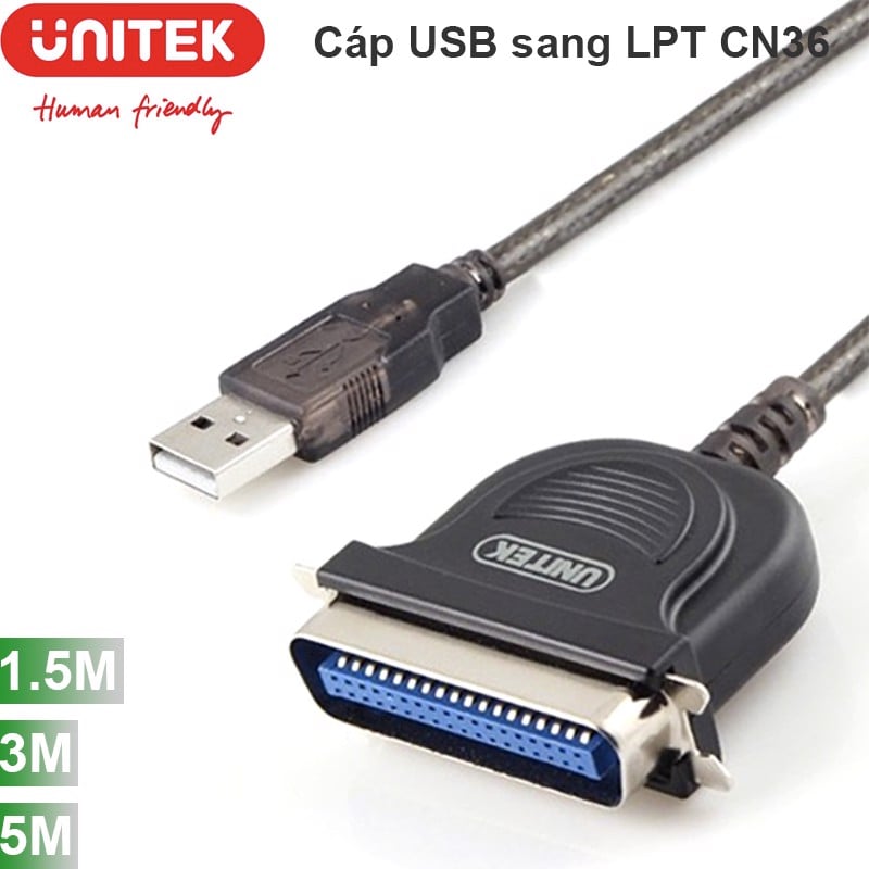 Cáp máy USB ra LPT CN36 IEEE 1284 Unitek 1.5 mét 3 mét 5 mét