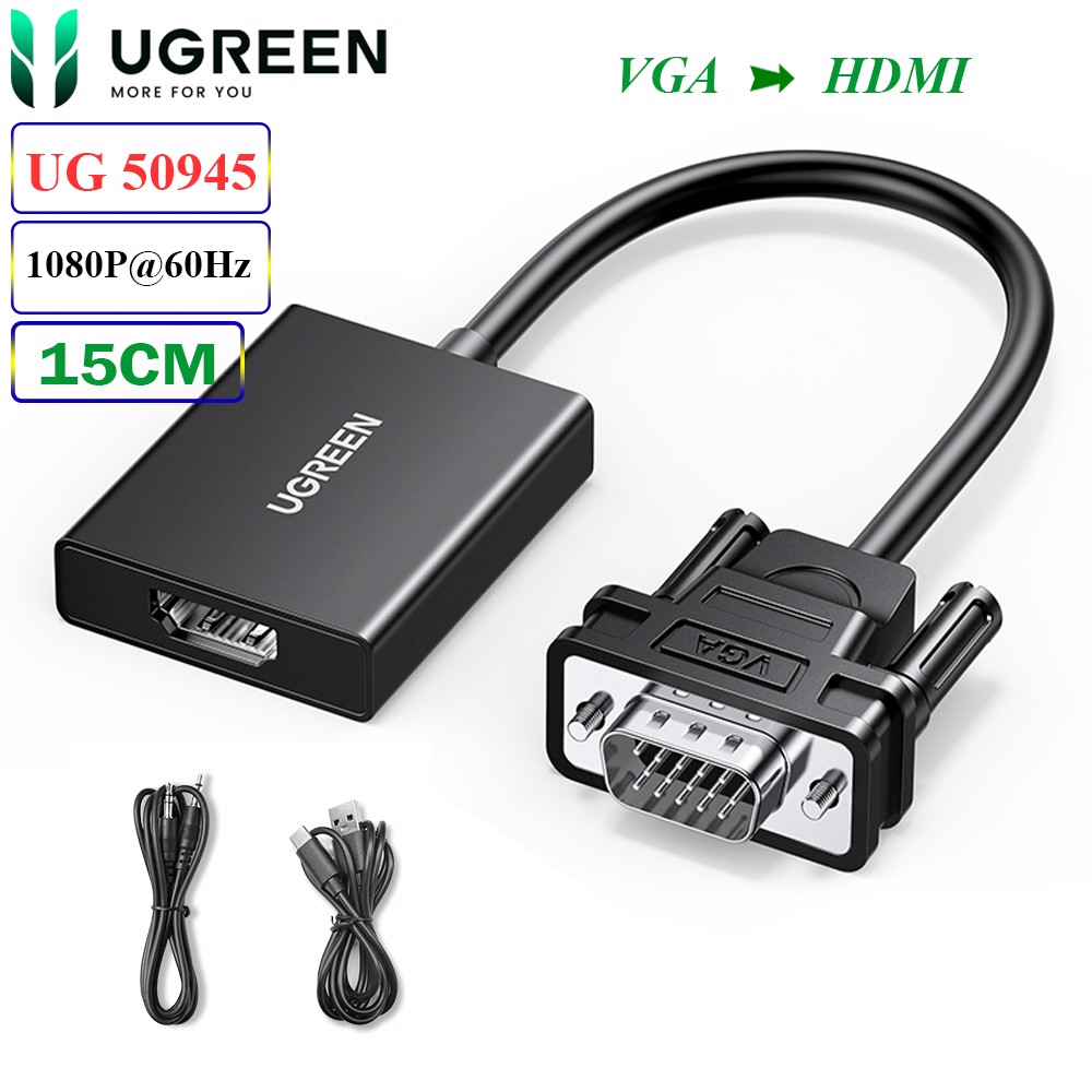 Cáp chuyển VGA Audio 3.5mm sang HDMI converter 1080P Ugreen 50945 CM513