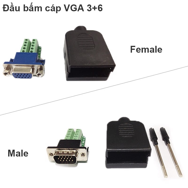 Đầu bấm cáp VGA 3+6 Male - Female
