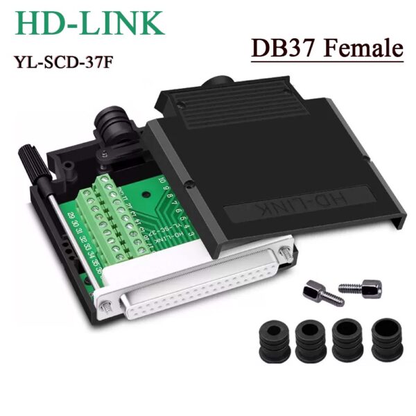 Đầu bấm cổng DB37 cái female bắt vít kèm vỏ ốp nhựa chân đồng HD-LINK YL-SCD-37F