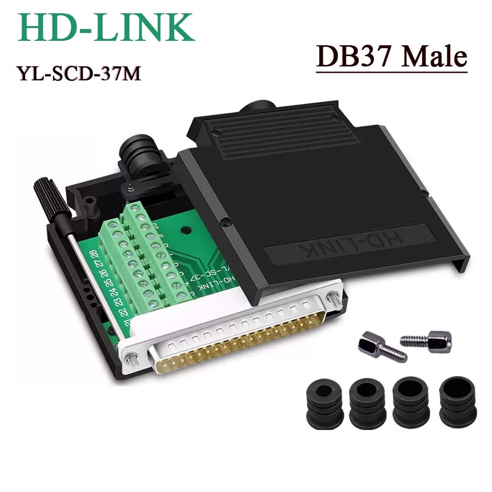 Đầu bấm cổng DB37 đực Male bắt vít kèm vỏ ốp nhựa chân đồng HD-LINK YL-SCD-37M