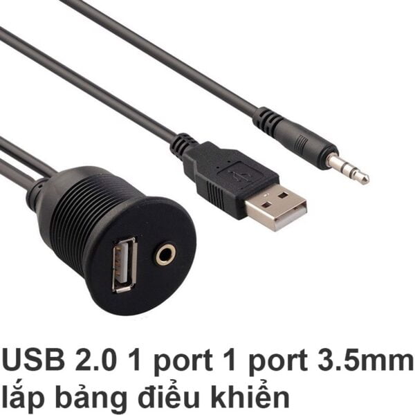Ổ cắm nối dài USB 2.0 và audio 3.5mm bắt vít cố định 1 mét - 3.5mm + USB A 2.0 Female Male Waterproof Aux Audio Extension Cable Dash Mount