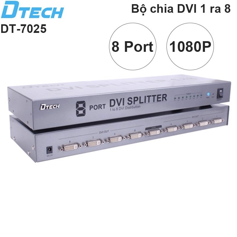 Bộ chia màn hình DVI splitter 1 ra 8 1080P DTECH DT-7025