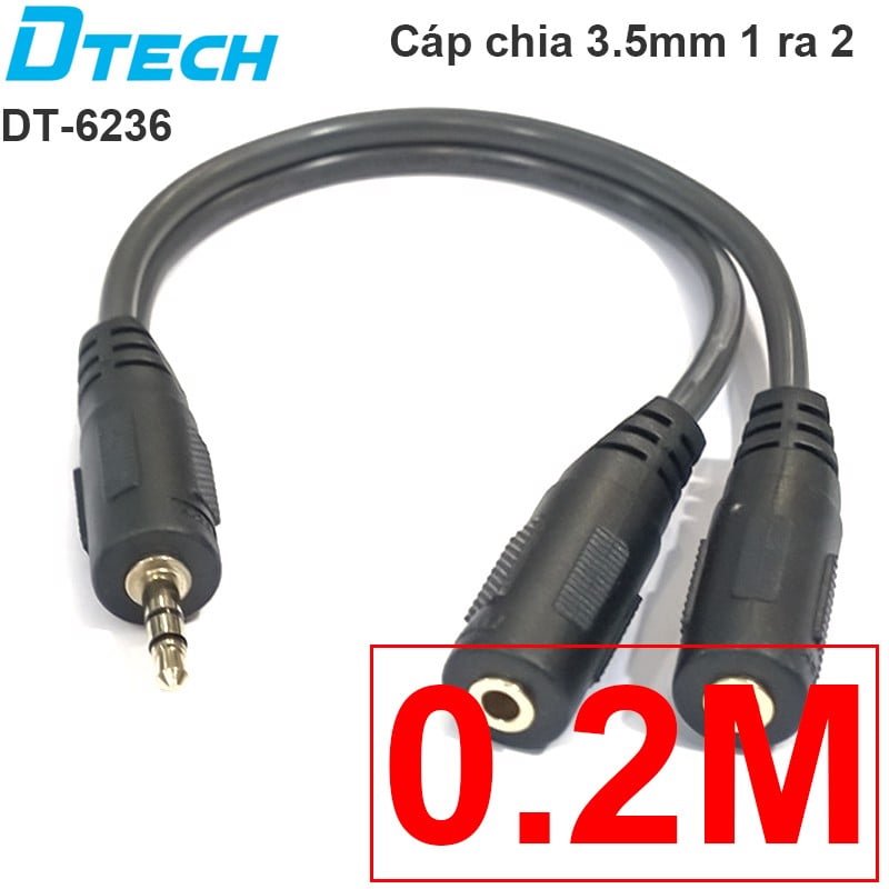 Cáp chia audio 3.5mm 1 ra 2 20Cm DTECH DT-6236 (hàng thanh lý)
