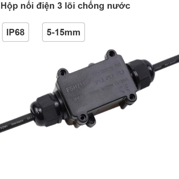 Hộp nối điện ngoài trời 3 lõi chống nước IP68 dùng cho dây 5-15mm ZAAGUU FSH711