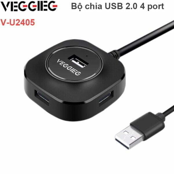 Bộ chia HUB USB 2.0 4 cổng có hỗ trợ nguồn ngoài Veggieg V-U2405