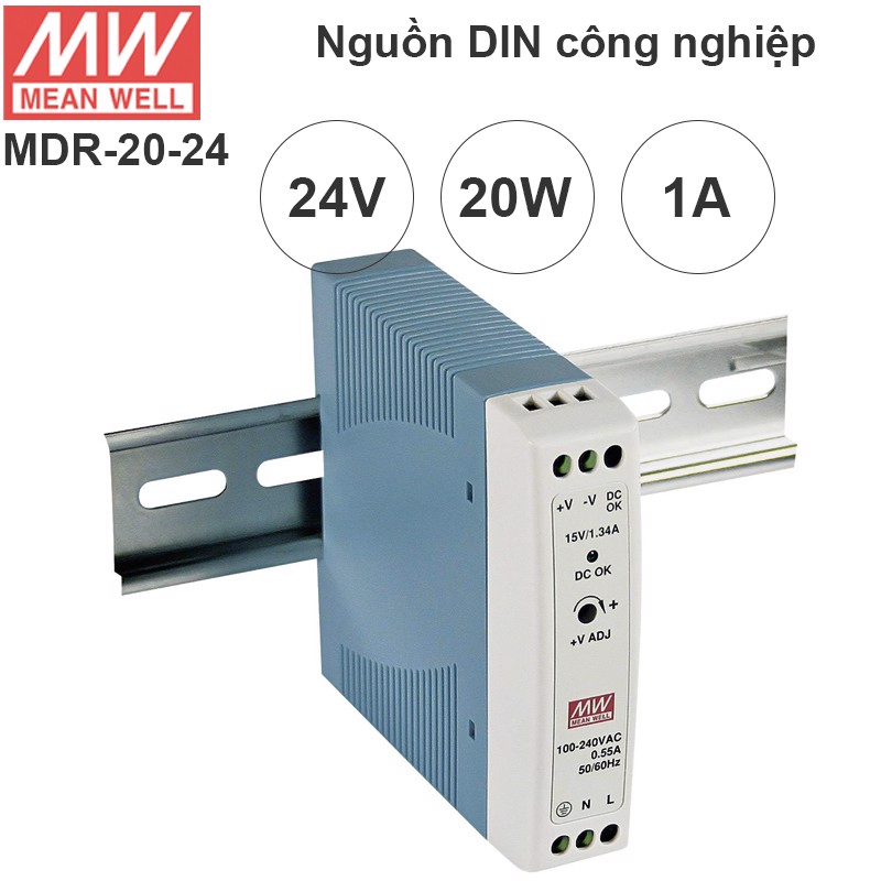 Nguồn DIN 20W công nghiệp 24V- 1A Meanwell MDR-20-24