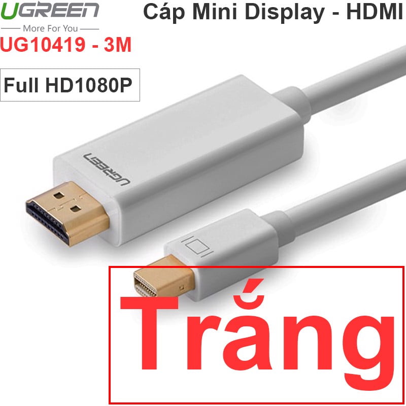 Dây cáp Mini Displayport Macbook Surface Thinkpad X1 Dell XPS sang HDMI TV Máy chiếu 3 mét Ugreen 10436