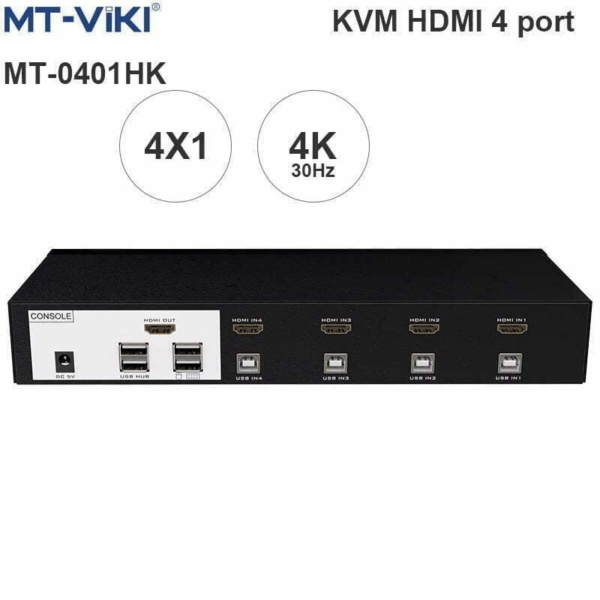 KVM Switch HDMI 4x1 - Bộ chuyển mạch HDMI và USB 4 ra 1 30Hz MT-VIKI MT-0401HK