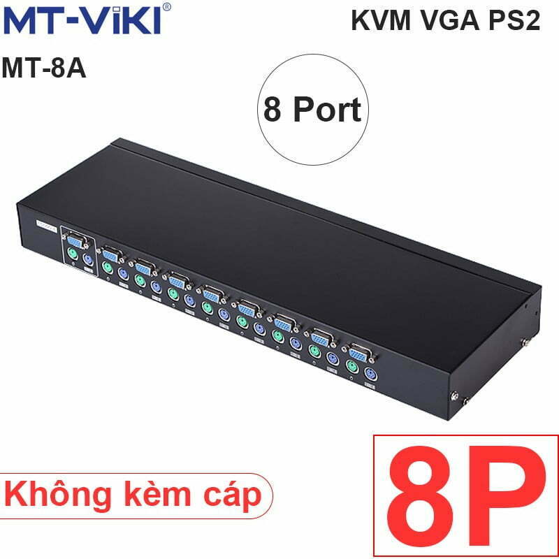KVM switch 8 cổng - Bộ chuyển mạch 8 CPU ra 1 màn hình KVM PS2 kèm cáp MT-VIKI MT-8A-L
