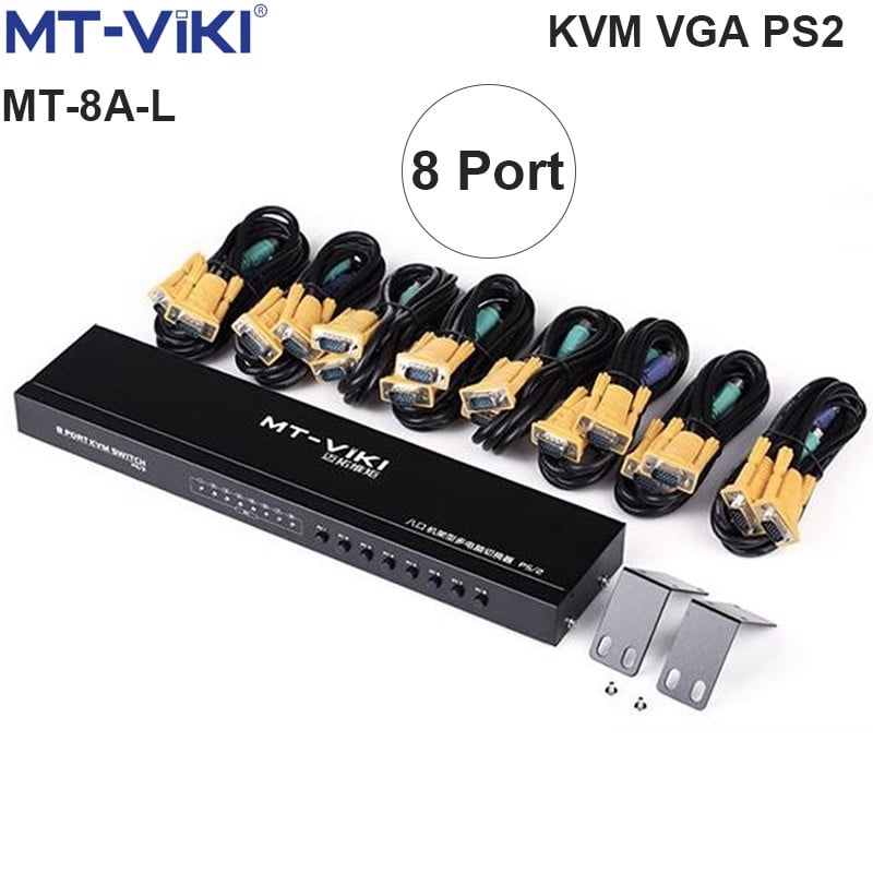 KVM switch 8 cổng - Bộ chuyển mạch 8 CPU ra 1 màn hình KVM PS2 kèm cáp MT-VIKI MT-8A-L