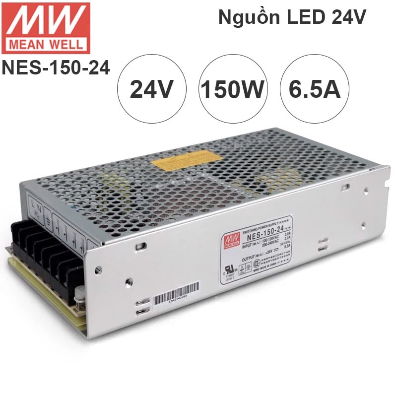 Nguồn LED tổng DC 24V-6.5A MeanWell NES-150-24 có ADJ 25v, 26v, 27v, 28V