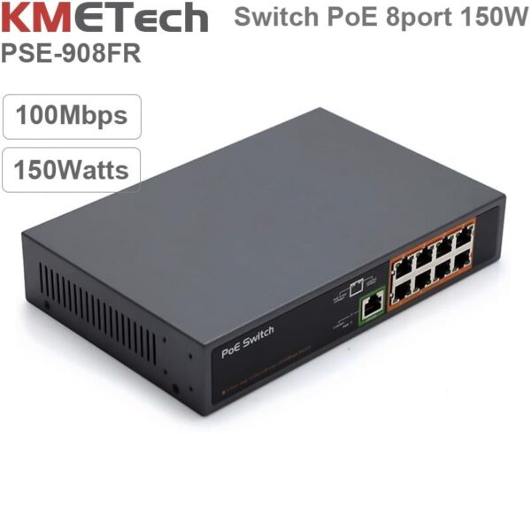 Switch cấp nguồn POE 8 cổng 100Mbps 54V 150W IEEE802.3af at KMEtech PSE908FR