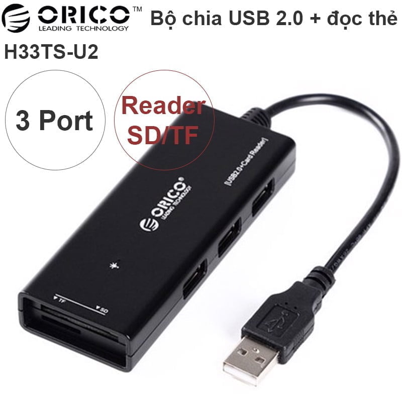 Bộ chia USB 2.0 3 Port + đầu đọc thẻ SD TF Orico H33TS-US