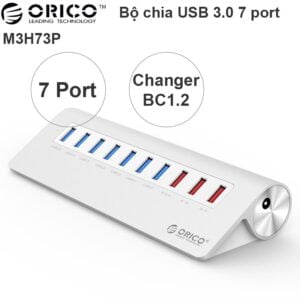 Bộ chia USB 3.0 7 cổng hỗ trợ 2 cổng sạc USB 5V-2.4A vỏ nhôm Orico M3H73P