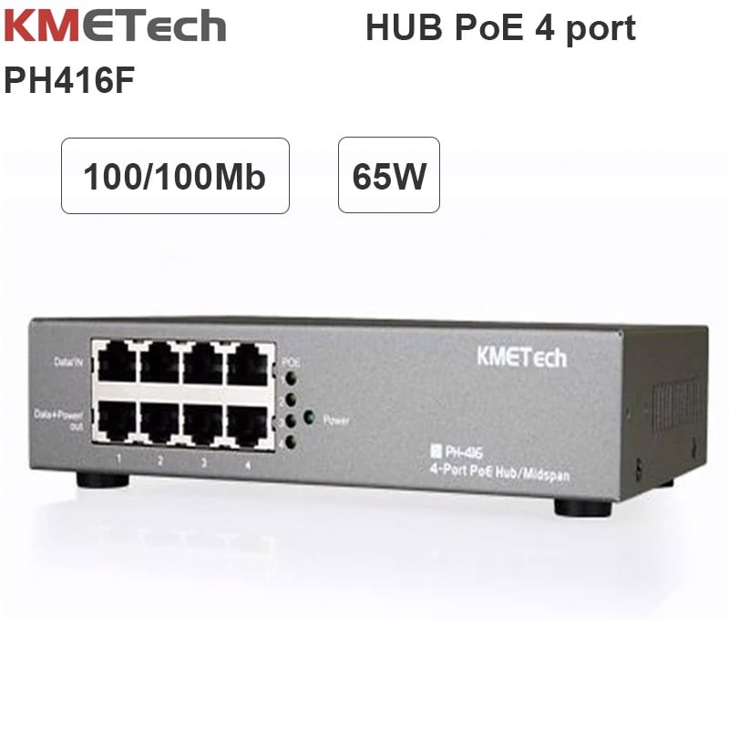 Bộ cấp nguồn PoE 8 Port (4 Data in+ 4 Data PoE Out) KMETech PH416F