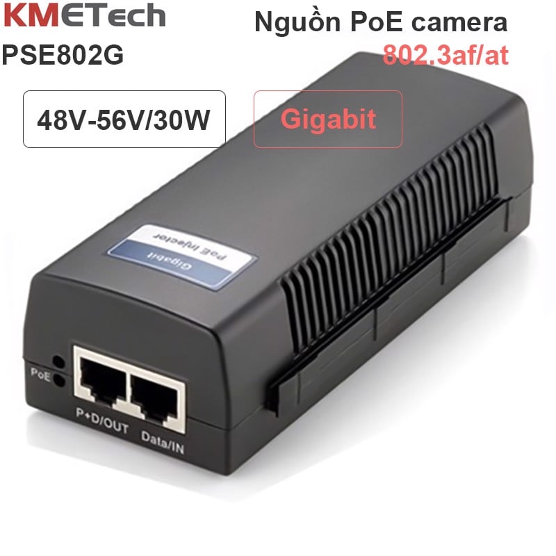 Adapter POE 48-56V/30W 2 Port tốc độ Gigabit KMETech PSE802G