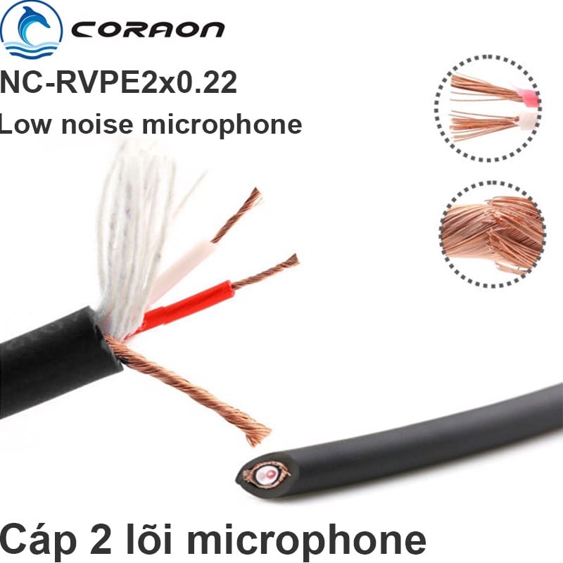 Dây hàn cáp âm thanh 2 lõi Microphone Professional Low noise 2x0.22mm-6mm Coraon NC-RVPE2x0.22