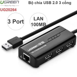Bộ chia USB 2.0 3 cổng + LAN RJ45 10/100Mbps Ugreen 20264