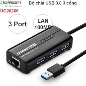 Bộ chia USB 3.0 3 cổng + LAN RJ45 10/100Mbps Ugreen 20266