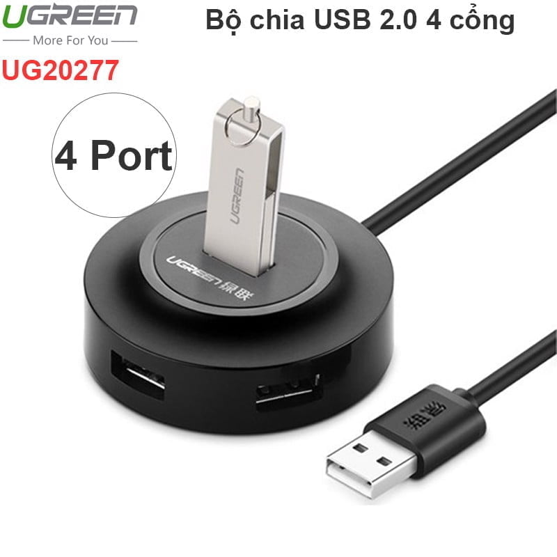 Bộ chia USB 2.0 4 cổng UGREEN 20277 có hỗ trợ nguồn ngoài - dài 80Cm
