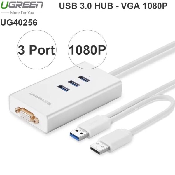 Bộ chia USB 3.0 3 port - USB 3.0 ra VGA 1080P Ugreen 40256
