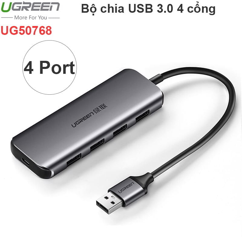 Bộ chia USB 3.0 4 cổng vỏ nhôm - HUB USB 3.0 4 port Ugreen 50768