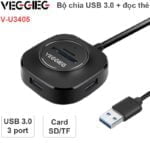 Bộ Chia Hub Usb 3.0 3 Cổng + Đầu Đọc Thẻ Sd Micro Sd Usb 3.0 Veggieg V-U3405