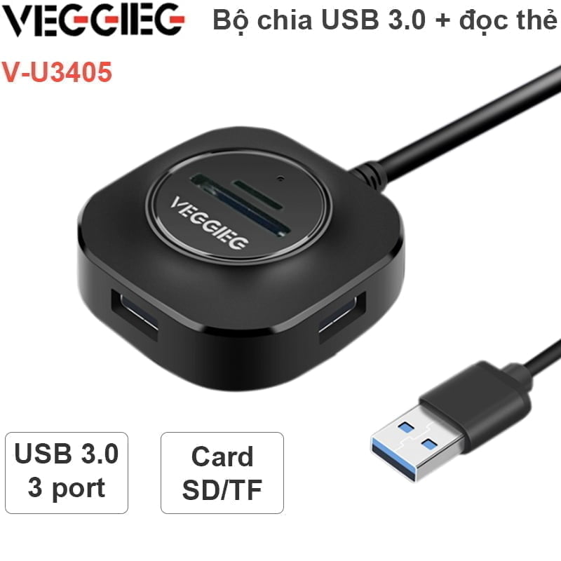 Usb Hub + Dau Doc The Sd Tf Veggieg V-U3405