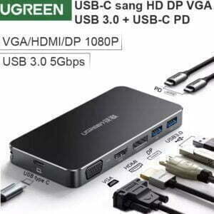 Chuyển đổi USB-C ra Display port HDMI VGA 1080P - 2 cổng USB 3.0 1 cổng USB TYPE-C power UGREEN 40872
