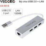 Bộ Chia Usb 2.0 3 Cổng + Lan Rj45 100Mbps Veggieg U2-3U-S