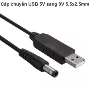 Cáp chuyển nguồn USB 5V ra DC 9V 1A chuẩn cắm 5.5x2.5mm 90Cm