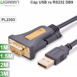 Cáp USB to COM RS232 Ugreen chính hãng, dài 1m- 3m, sử dụng chipset PL2303