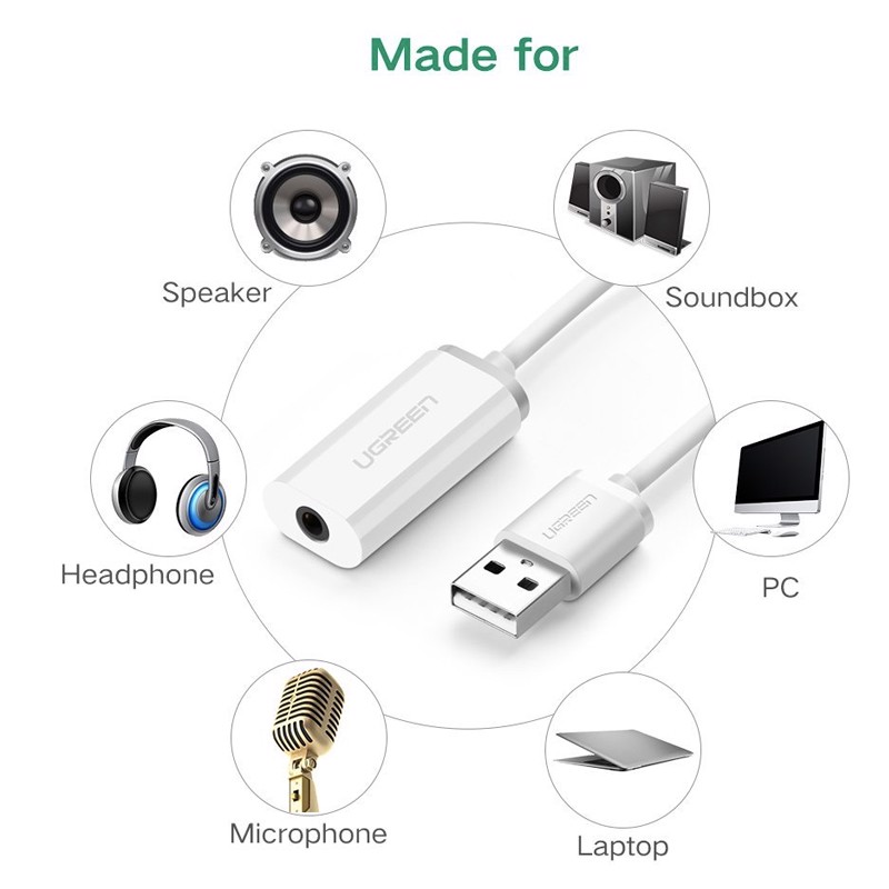 Cạc sound USB 1 cổng 3.5mm Ugreen 30712 - USB sang 3.5mm audio và microphone
