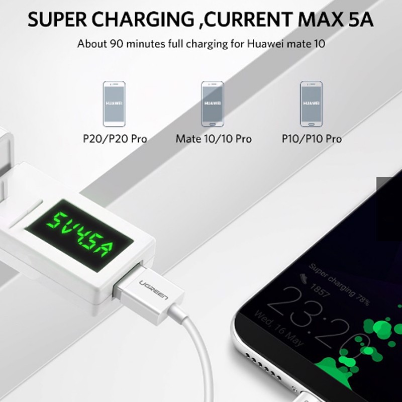 Cáp USB-C 2.0 sạc nhanh 5A super charger cho Smartphone Máy tính bảng Samsung Huawei Oppo 0.5M 1M 2M Ugreen