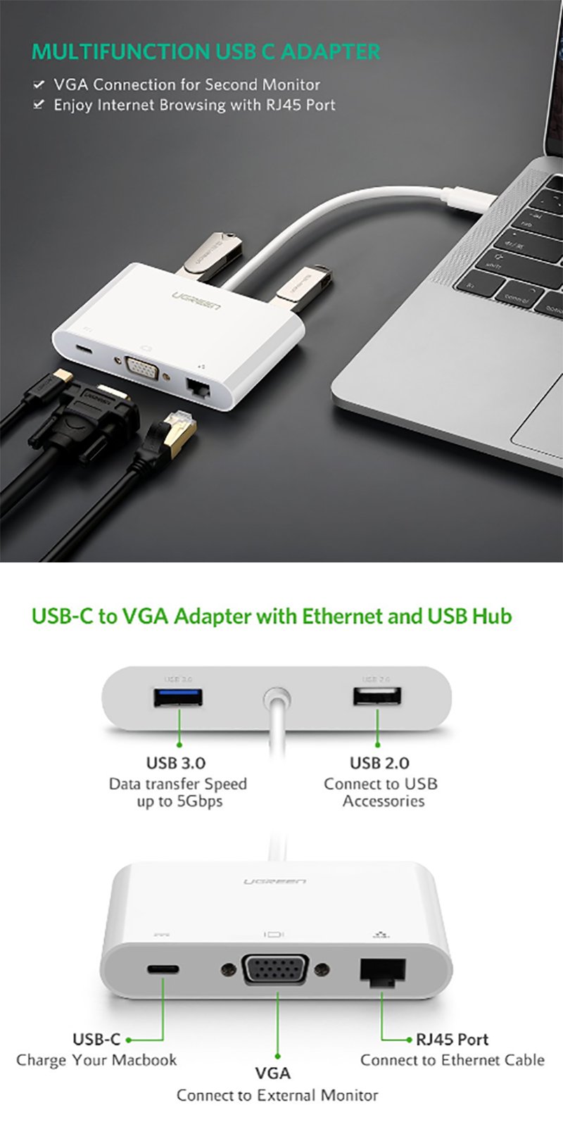 cap usb type-c ra vga rj45 usb 3.0 usb 2.0 ugreen 30439